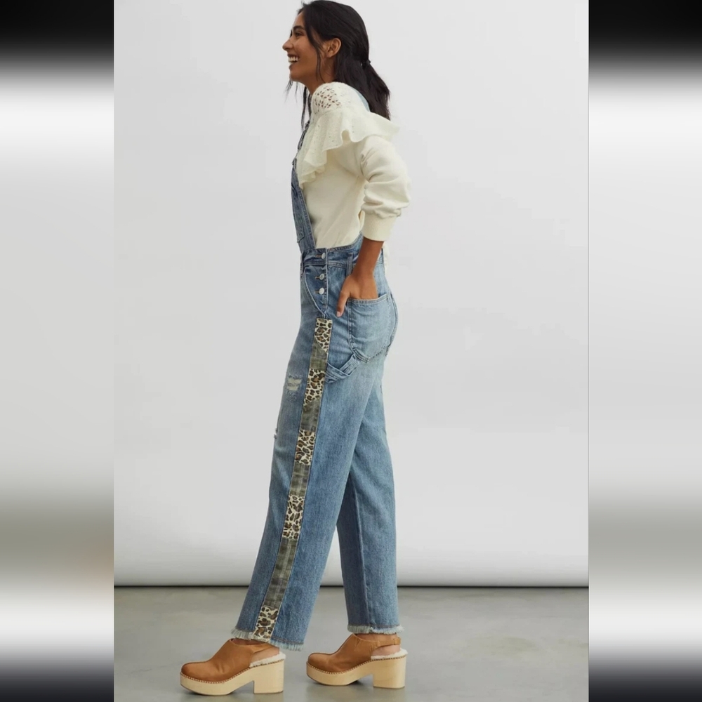 Pilcro Denim Wide-Leg Overalls in Light Blue leopard camo - Picture 3 of 8